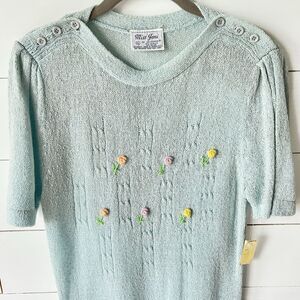 NWT Vintage Sweater Dress floral Embroidery Pastel cottage core, coastal grandma